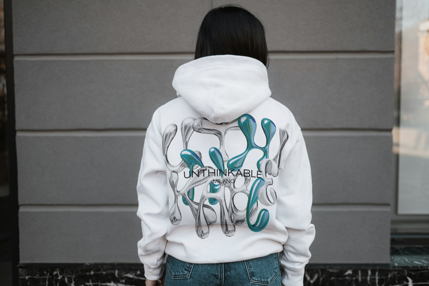 Felpa con Cappuccio Unthinkable Milano con logo retro verde/argento