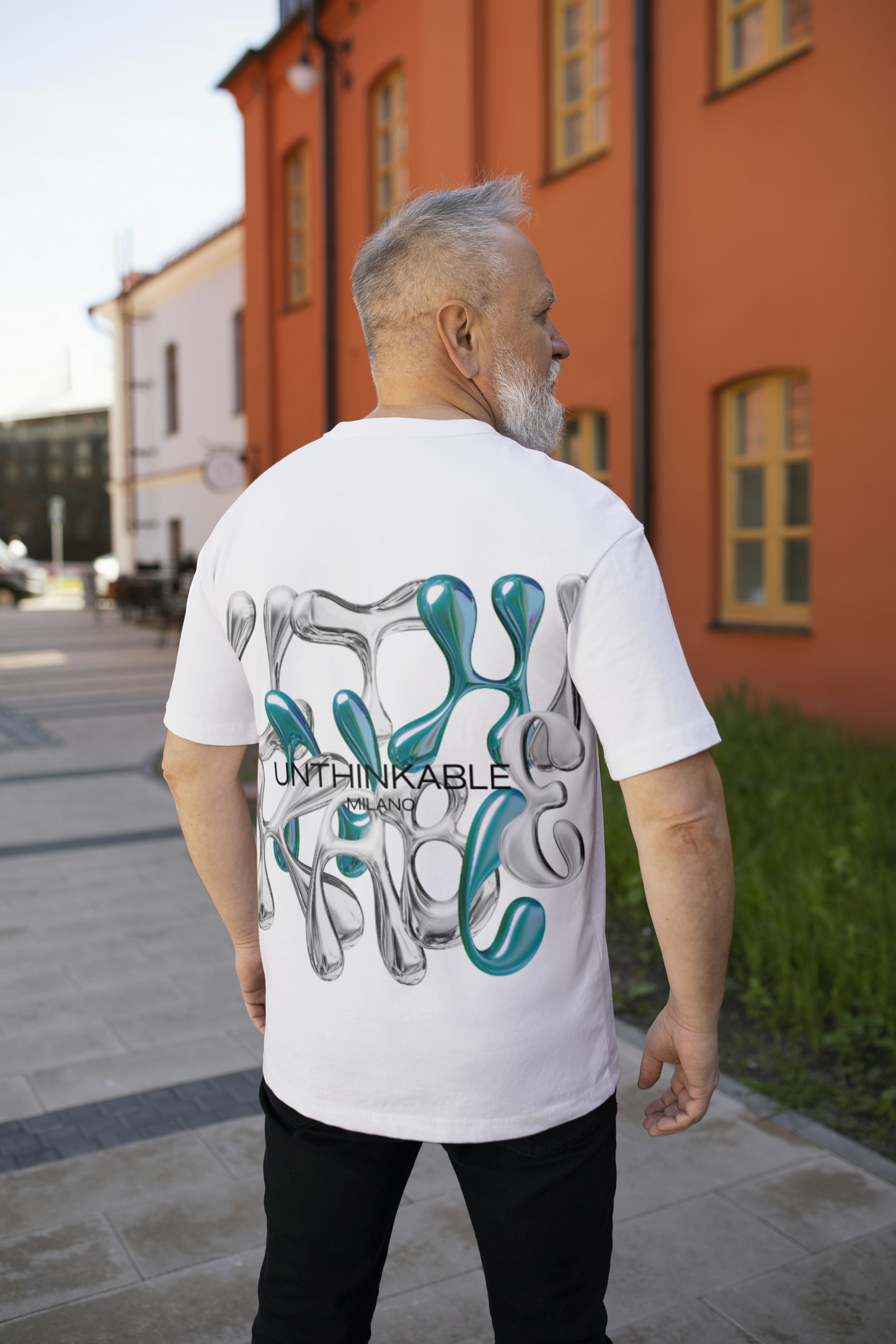 T-Shirt Unthinkable Milano logo retro argento-verde